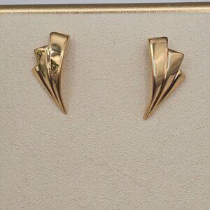 Monet Retro Party 80s Style Stud Earrings Geometric Gold Tone Art Deco Revival‎